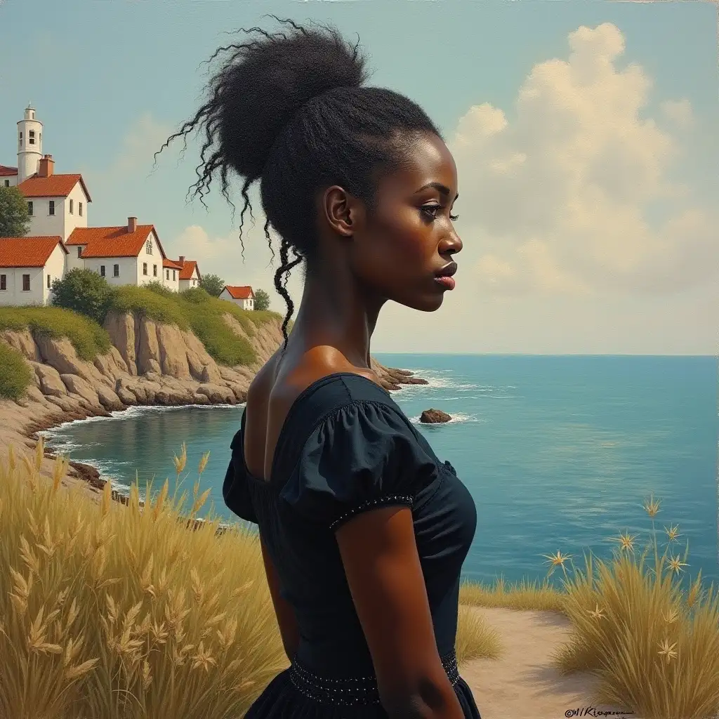 Mysterious-Black-Woman-in-19th-Century-Seaside-Town-Impressionist-Artwork