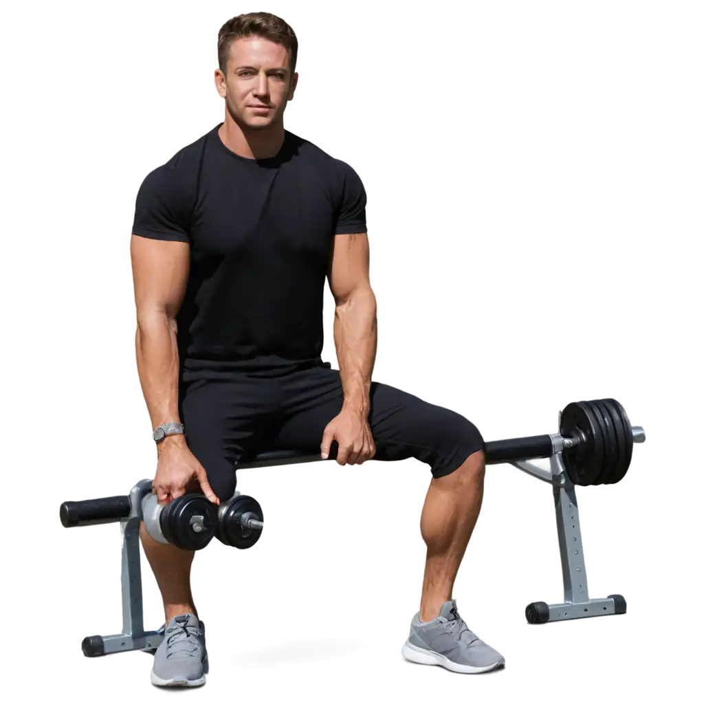 Man-Sitting-on-Bench-with-Dumbbell-PNG-Image-for-Fitness-and-Wellness-Use