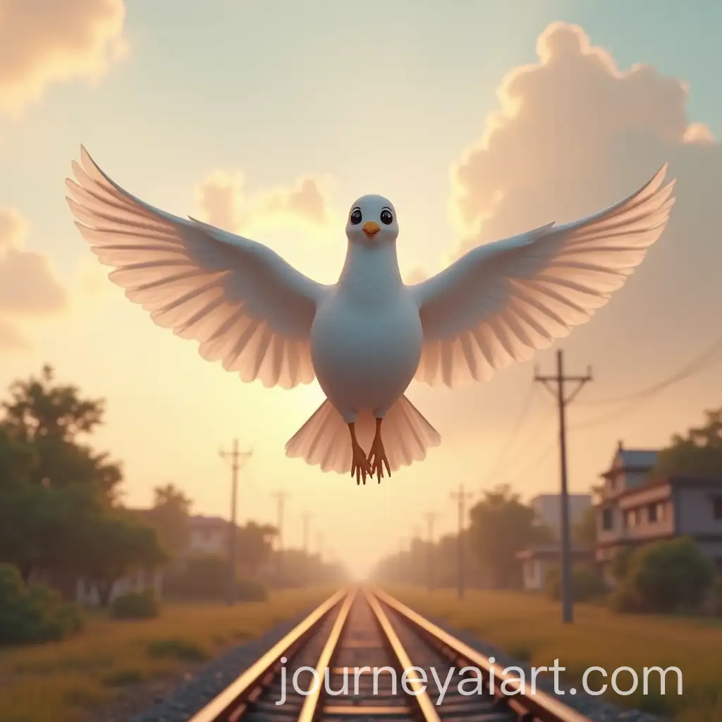 GAI-Art-Prompt-Expansioniant-CartoonStyle-White-Pigeon-Flying-Over-Indian-Village-at-Sunrise