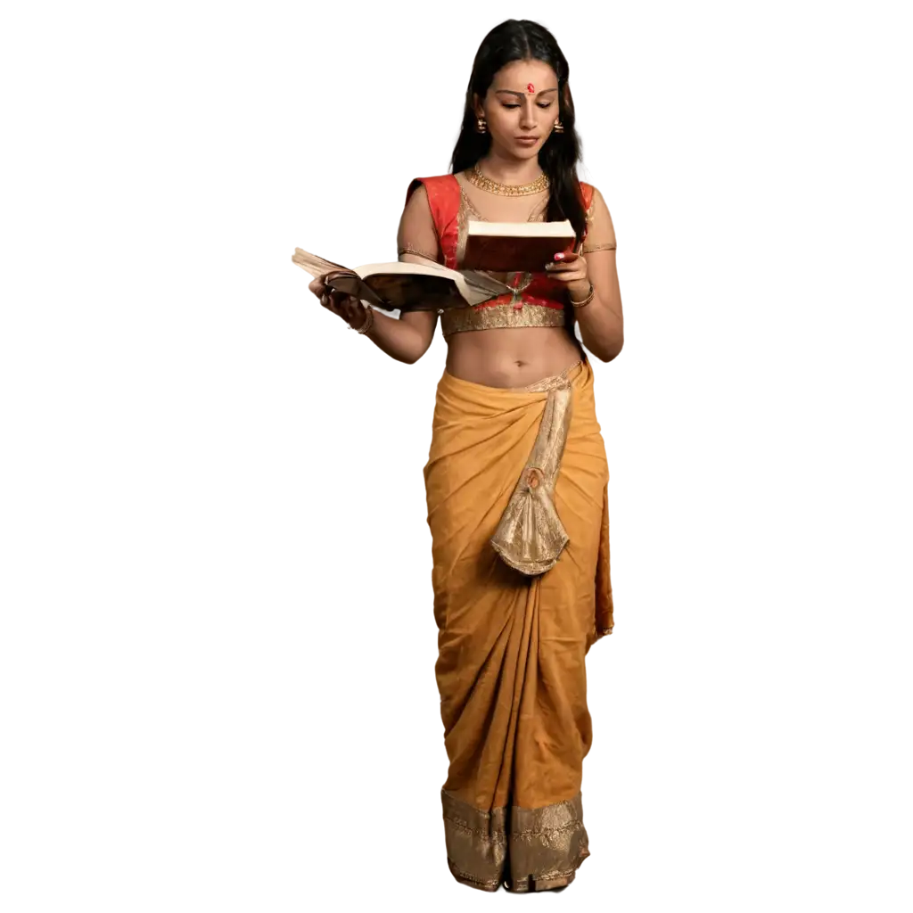 Ancient-Indian-Women-with-Charm-Reading-Novels-Captivating-PNG-Image