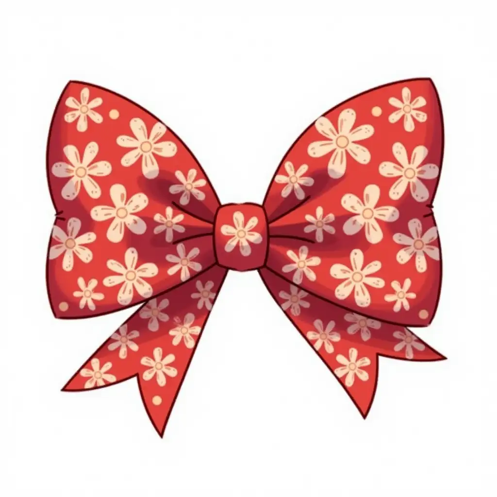 Giant Illustrated Coquette Hairbow with Red Floral Design