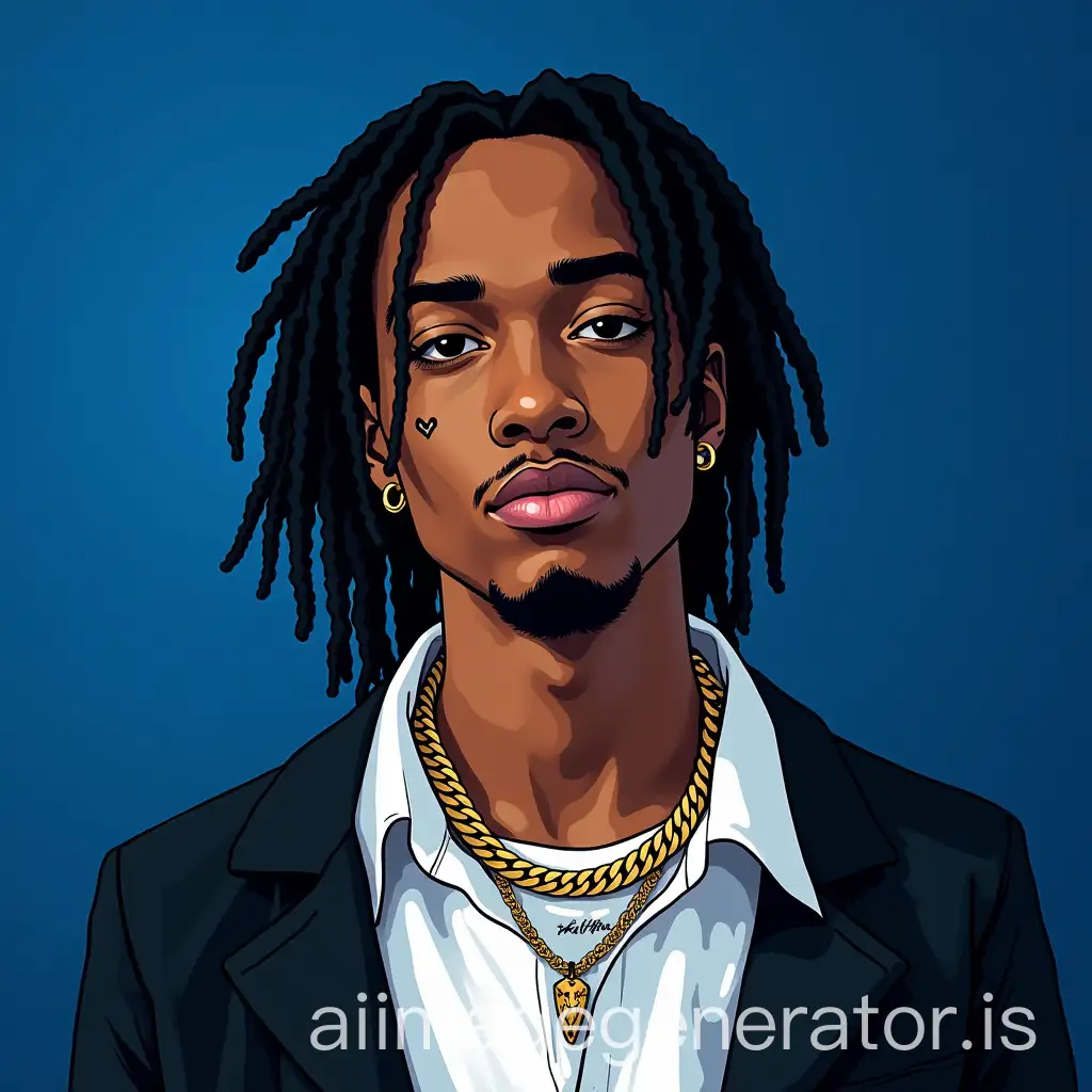 Young-Man-with-ShoulderLength-Dreadlocks-and-Heart-Tattoo-in-Bold-Cartoon-Style