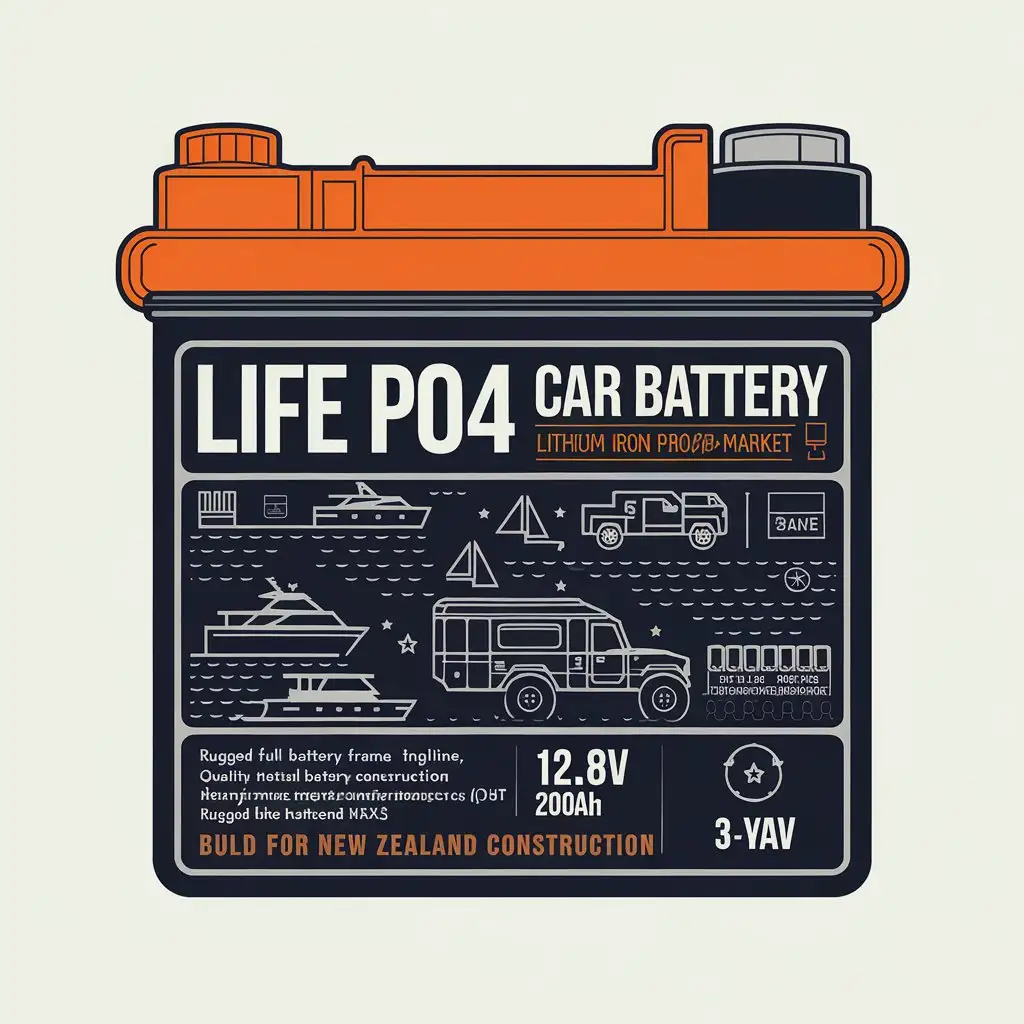 LOGO Design for Life PO4 Car Battery Ocean Dirt Road Theme with Yachts 4x4s and RVs