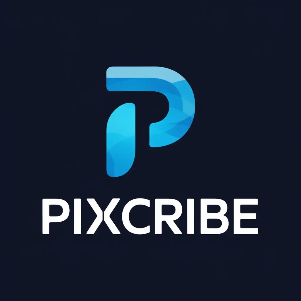 a vector logo design,with the text "Pixcribe", main symbol:Letter P with blue as the main color, simple and tech-feel,Moderate,clear background