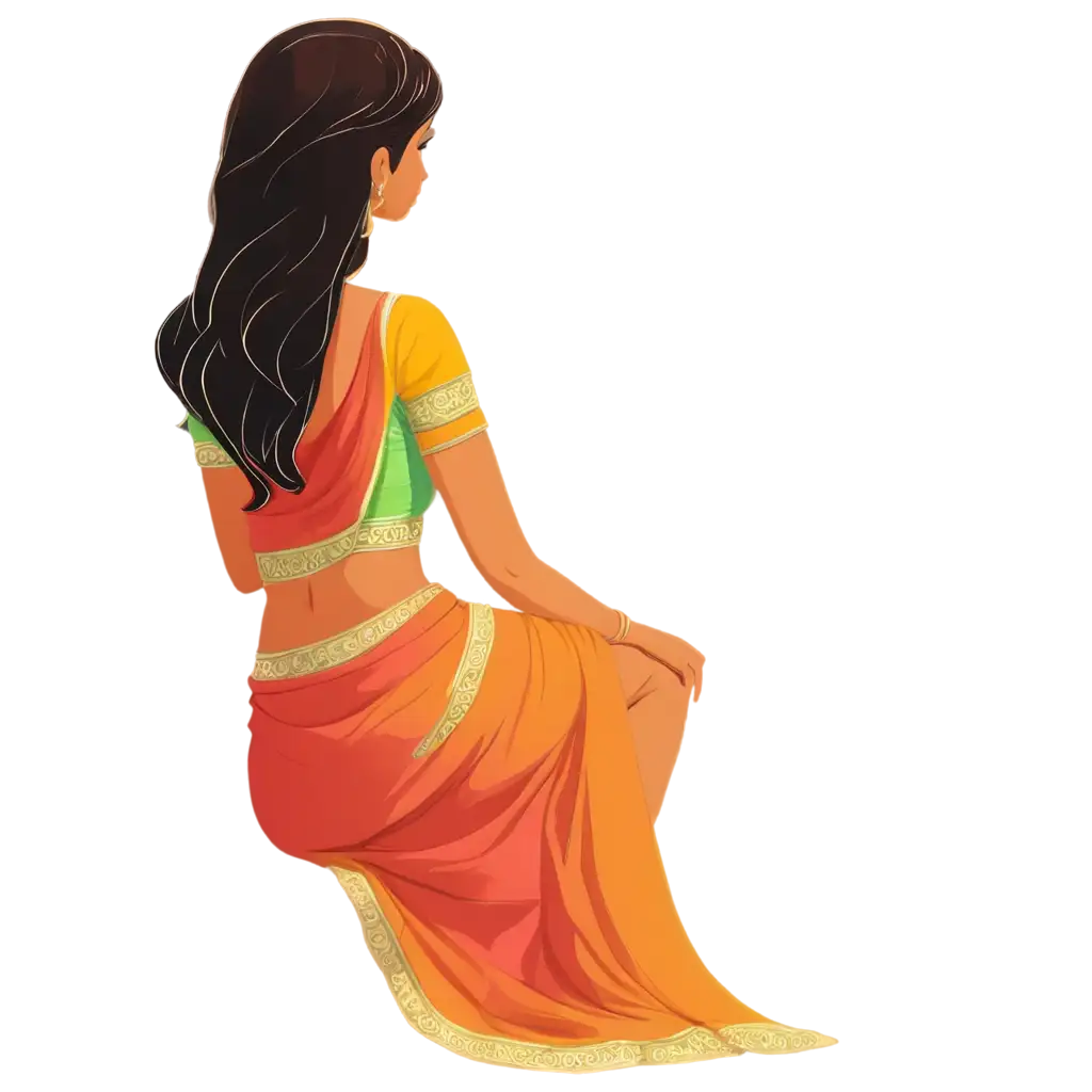 Cartoon-Girl-Sitting-in-Saree-Back-View-PNG-Image-for-HighQuality-Designs