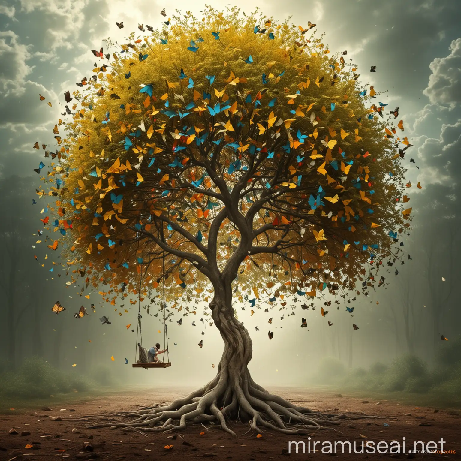 Symbol of Hope and Renewal Resilient Tree and Man in Surreal Art