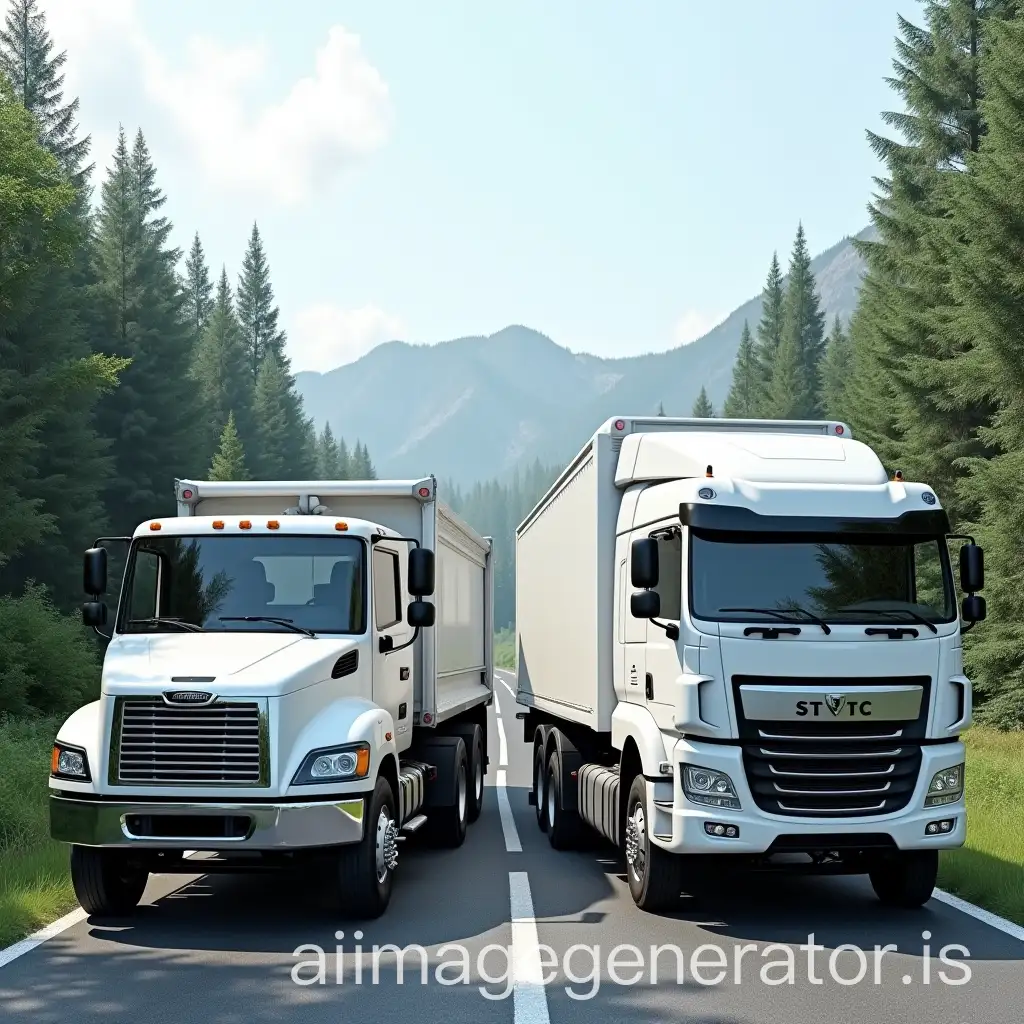 Hyper-Realistic-Image-of-Two-White-Trucks-on-a-Road-Surrounded-by-Vegetation