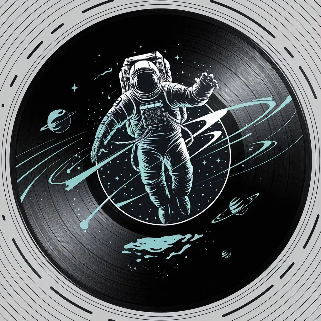 LOGO Design For AIrPRJCT Vinyl Record with Astronaut in Space Theme