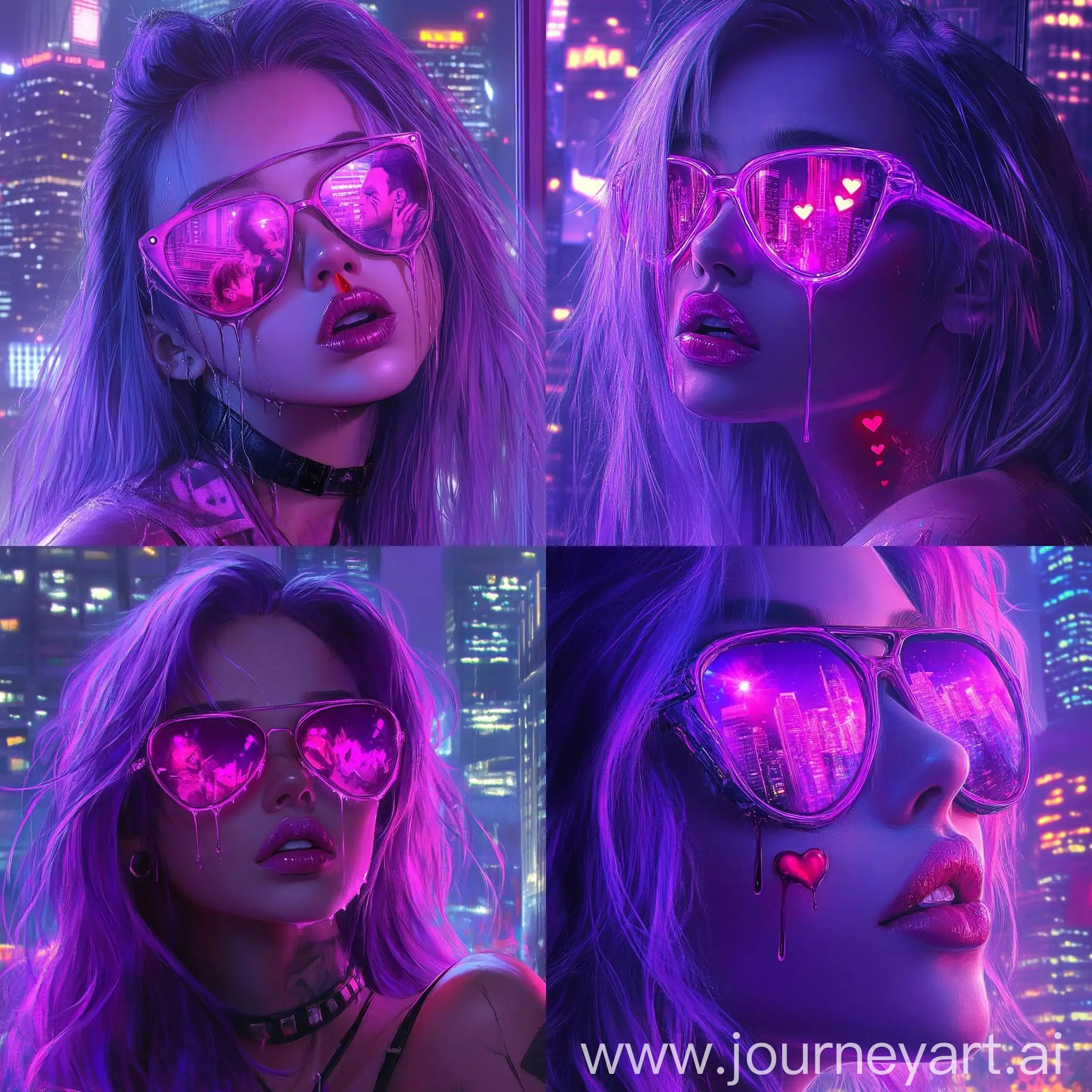 Cyberpunk-Artwork-of-Beautiful-Woman-with-Purple-Hair-and-Cityscape-Background