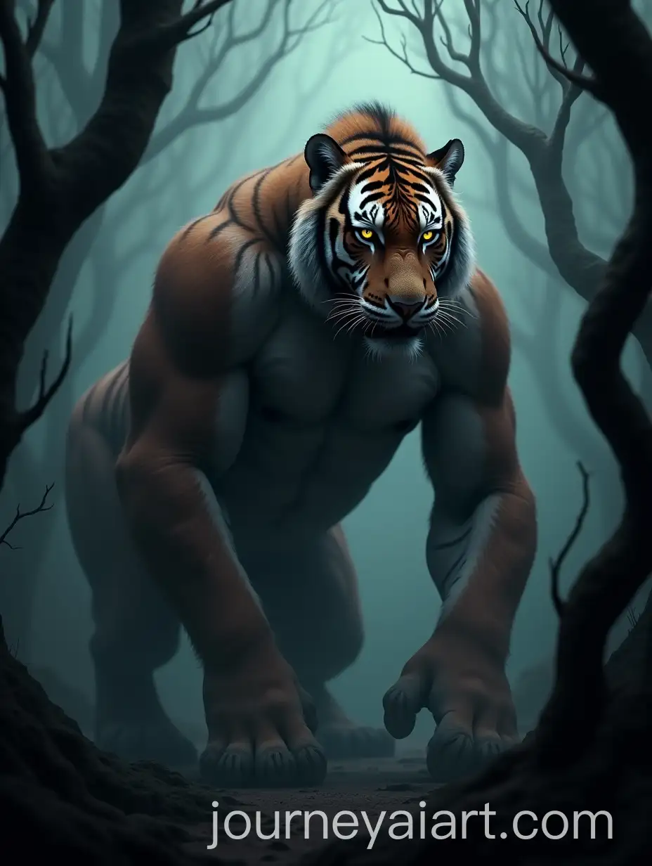 HyperRealistic-Hybrid-TigerGorilla-in-a-Dark-Forest