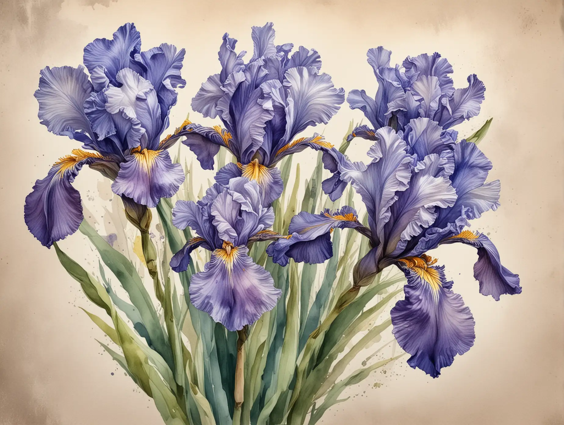 Detailed-Watercolor-Drawing-of-a-Bouquet-of-Irises