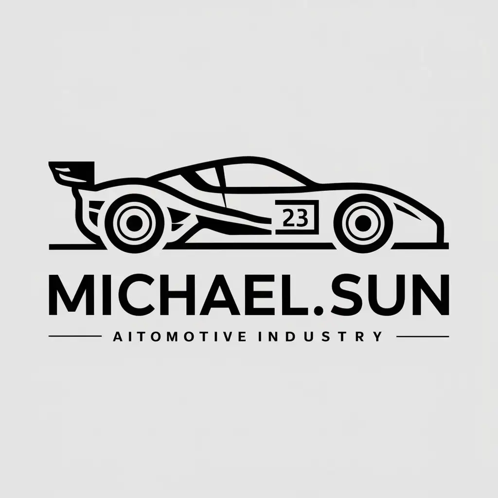 a vector logo design,with the text "Michael.Sun", main symbol:23/racing car,Moderate,be used in Automotive industry,clear background