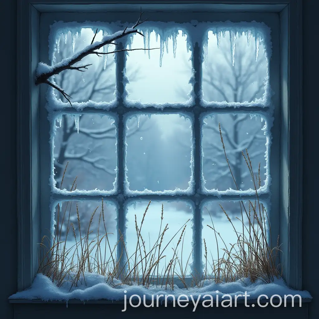 Sad-Woman-Contemplating-Spring-While-Gazing-at-Icicles-Outside-Window