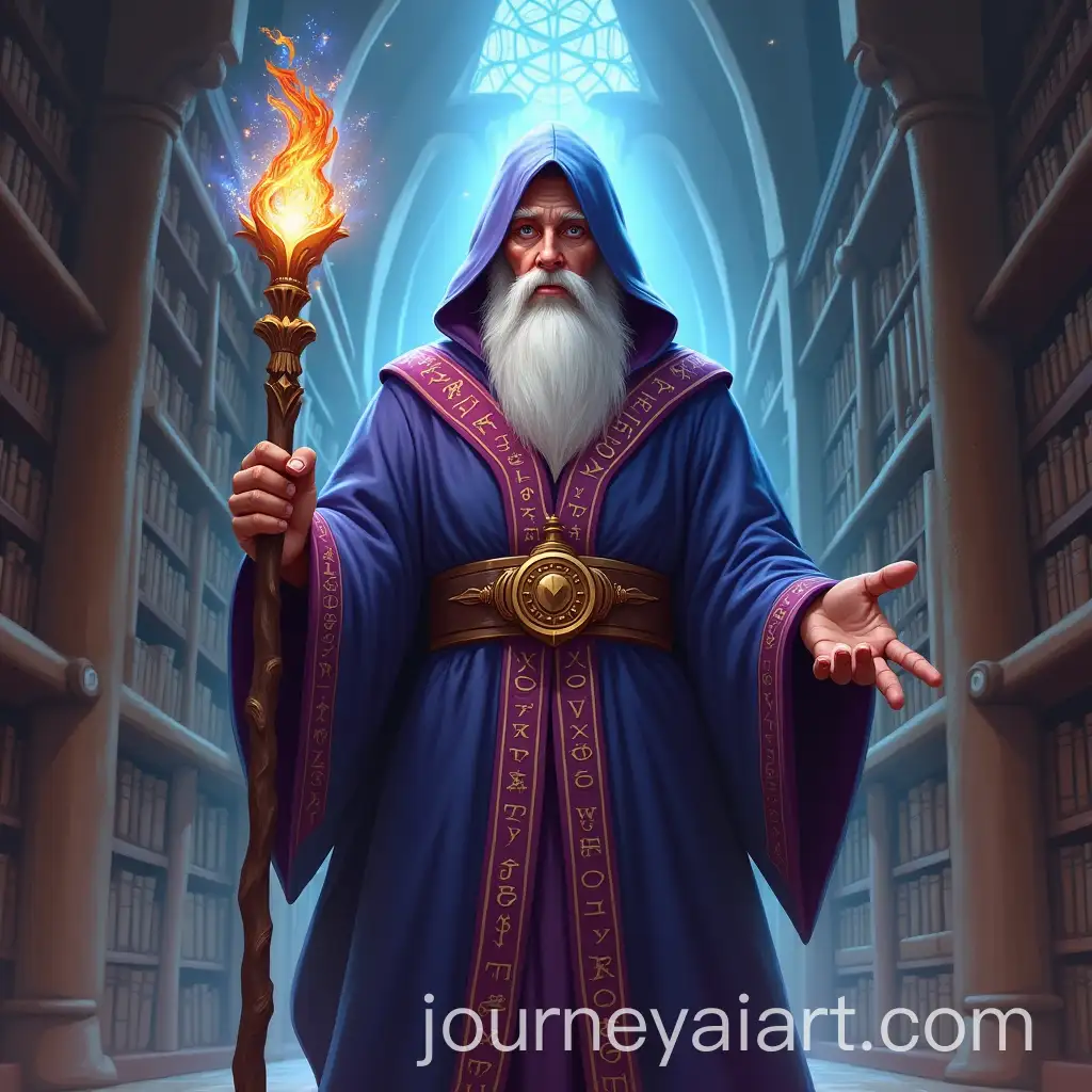 Wise-Sorcerer-with-Glowing-Runes-in-Front-of-Ancient-Library