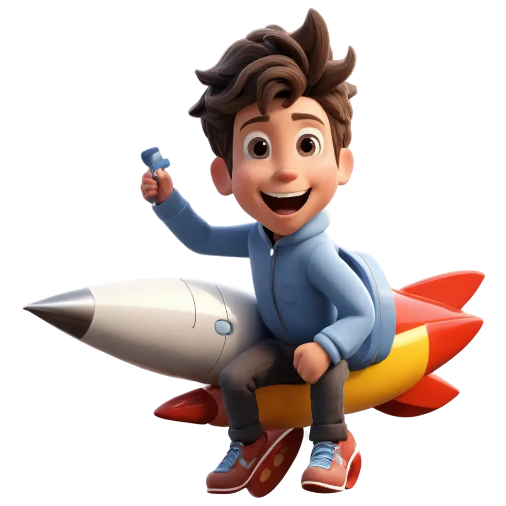 a boy on cartoon rocket