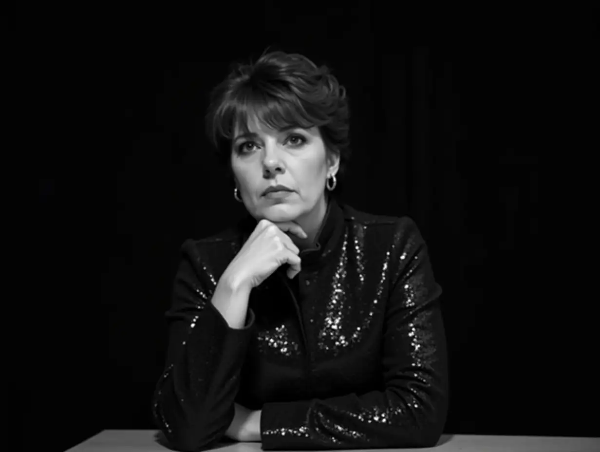 Portrait-of-a-Woman-in-Sequined-Jacket-with-Curly-Bob-and-Serious-Expression