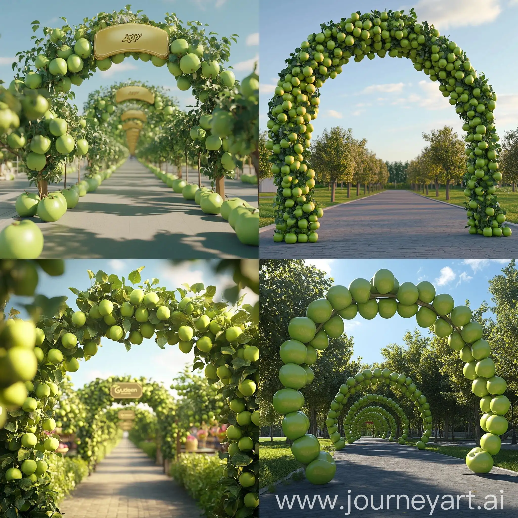 Sunny-Day-at-Golden-Apple-Store-3D-Green-Apples-Display