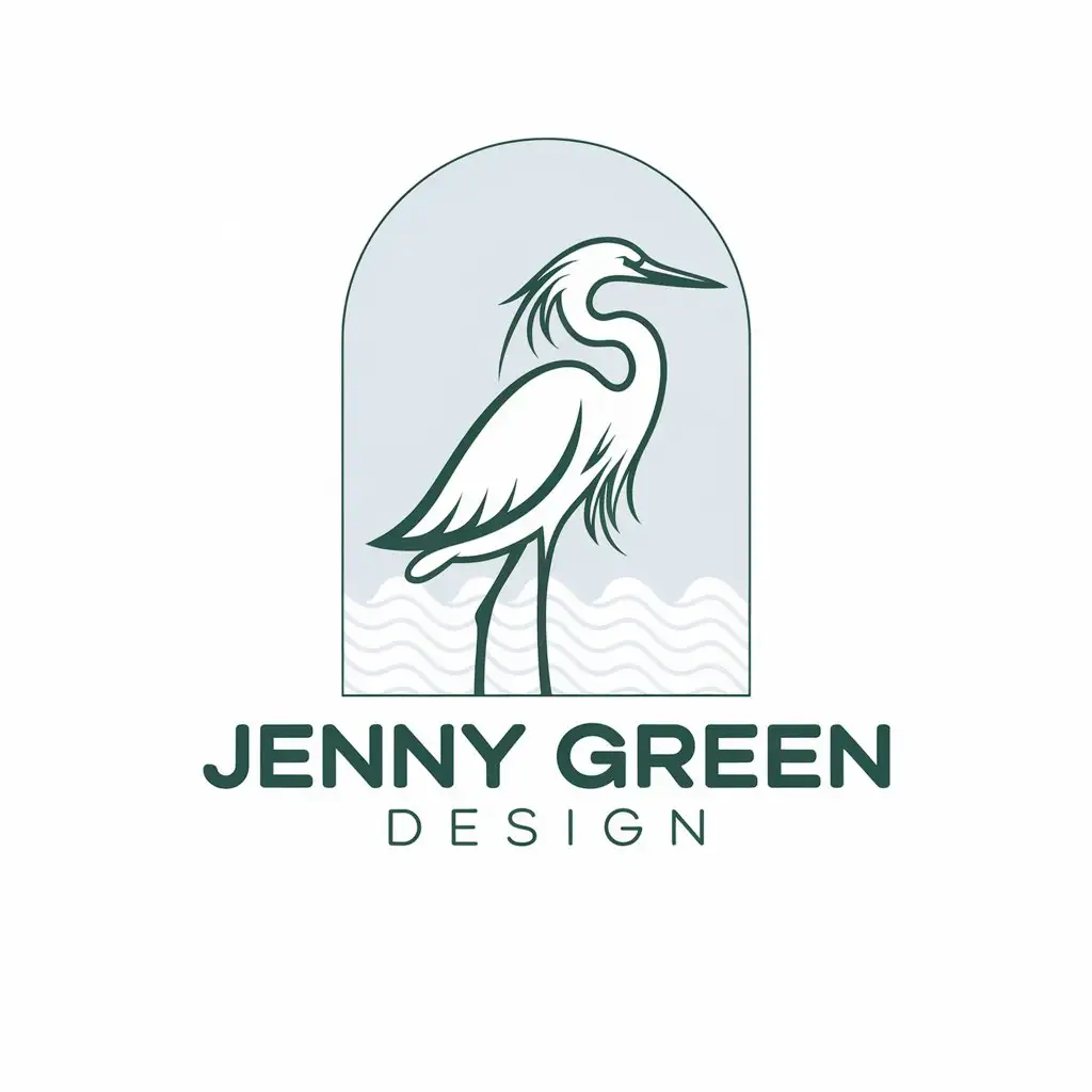 LOGO Design for Jenny Green Design Vector Logo Featuring White Egret and Home Outline for Real Estate