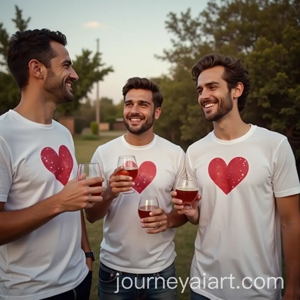 Group-of-Guys-in-Heart-Printed-White-TShirts-Enjoying-Drinks