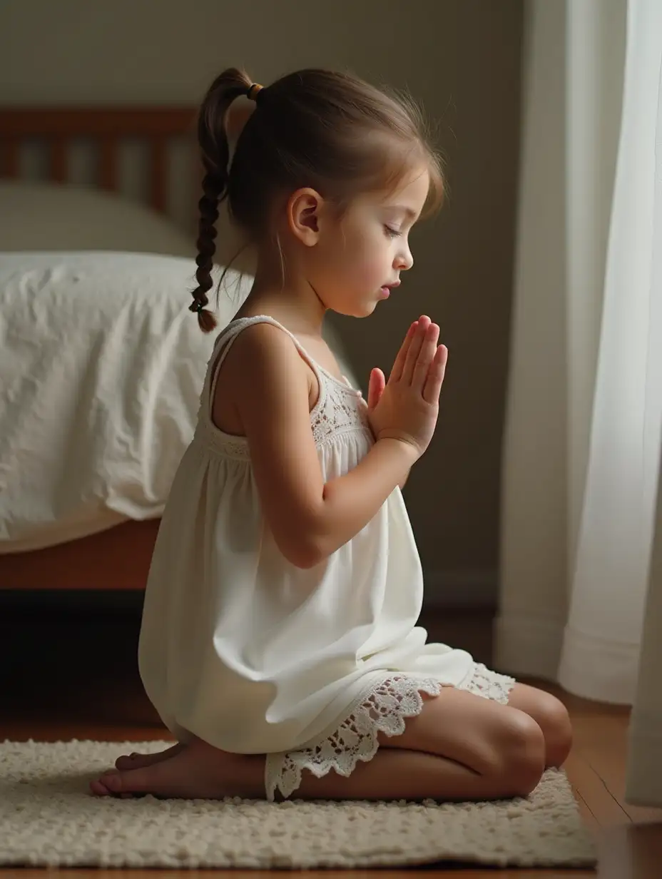 Little-Girl-Kneeling-in-Prayer-in-a-White-Nightgown