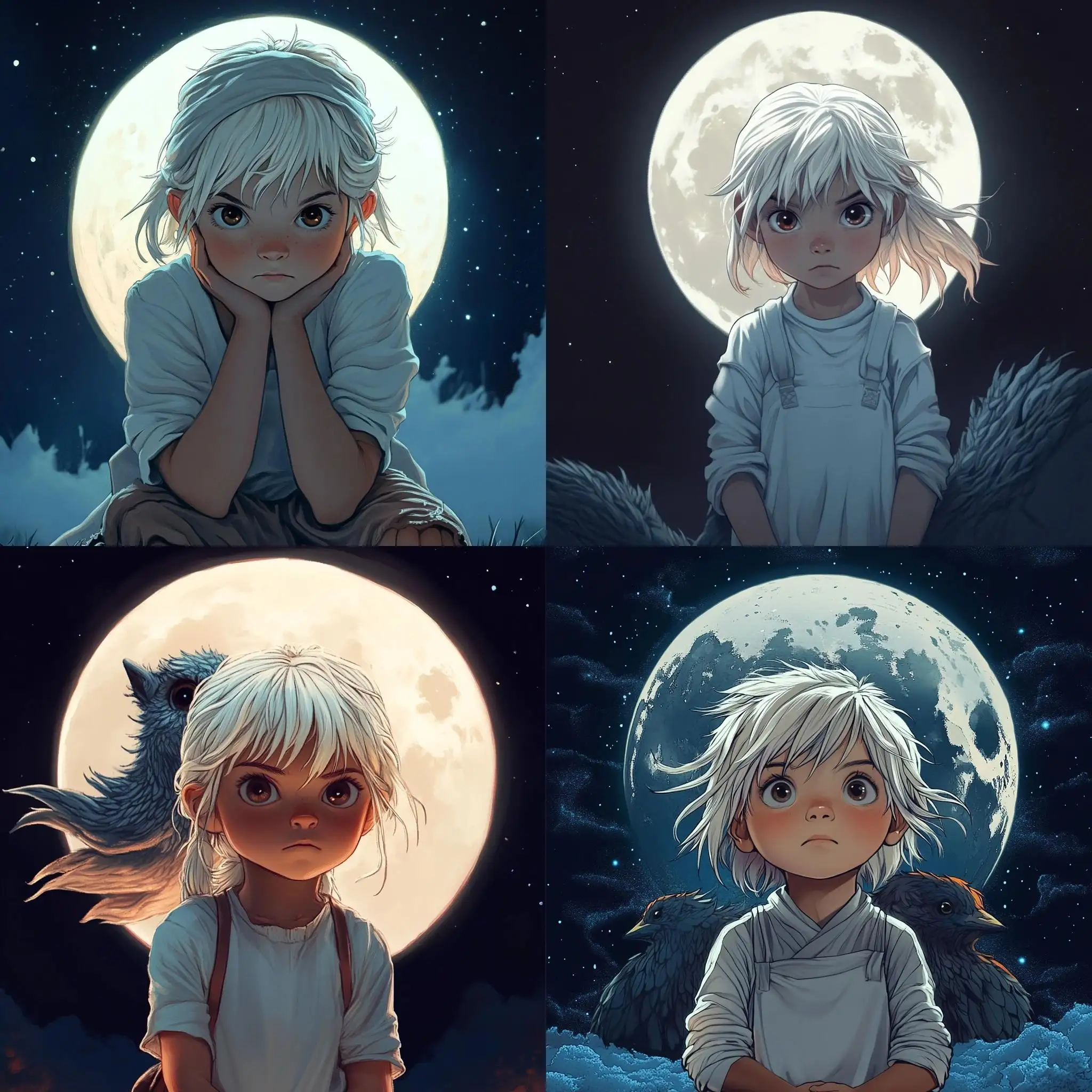 Shy-7YearOld-Girl-Luna-with-Brown-Eyes-Under-Moonlit-Night
