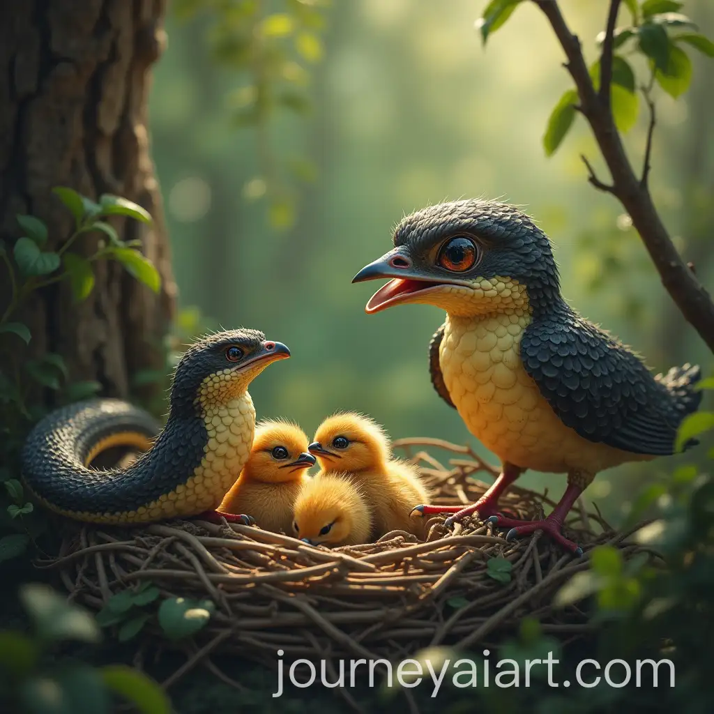Mother-Bird-ProtectAI-Art-Prompt-Expansioning-Her-Chicks-from-Snake-Threat