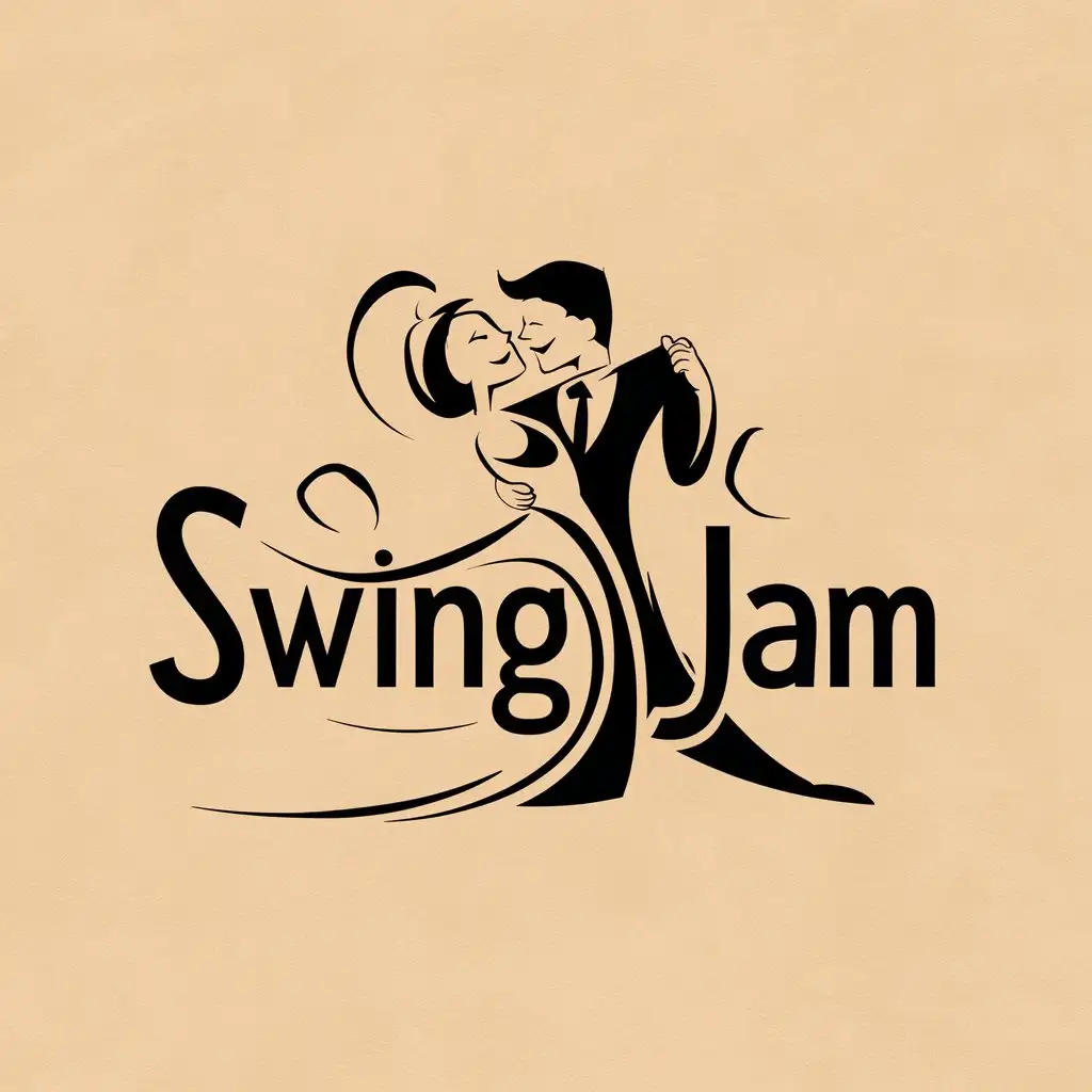 a logo design,with the text "swing jam", main symbol:a couple dancing,Moderate,clear background