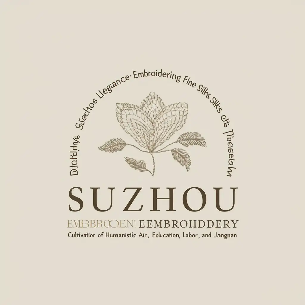 a logo design,with the text "Displaying Suzhou elegance•Embroidering fine silks of Jiangnan", main symbol:The theme is about ‘展苏韵风采•品锦绣江南’, mainly discussing the humanistic air and education impartment, labor education molding people, and soul cultivation reflected in Su embroidery.,Moderate,be used in Nonprofit industry,clear background