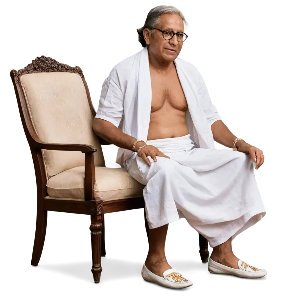 Rich-70YearOld-Bengali-Man-in-White-Dhoti-Punjabi-PNG-Image-for-Cultural-Heritage-Representation