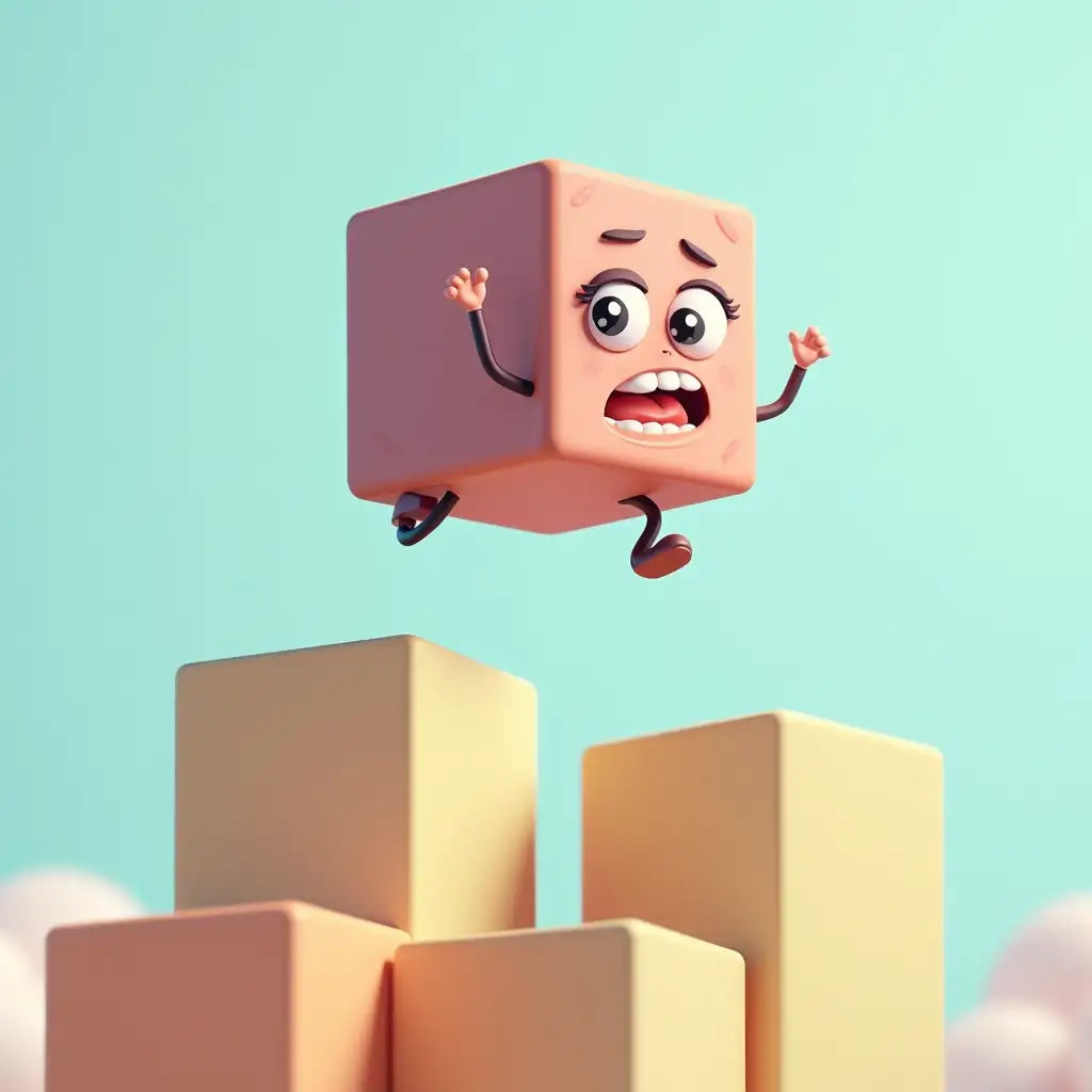 cube that jumps on cubes, in a cartoon style