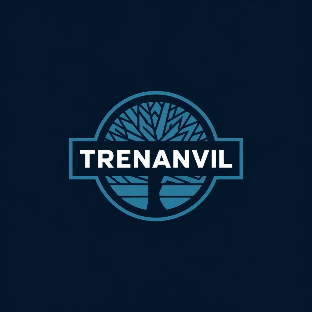 LOGO Design For Trenanvil Dark Blue Circular Badge with Naturalistic Deciduous Tree for Construction Industry