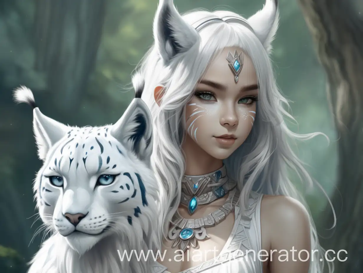 Anthropomorphic-White-Lynx-Girl-in-Enchanted-Forest