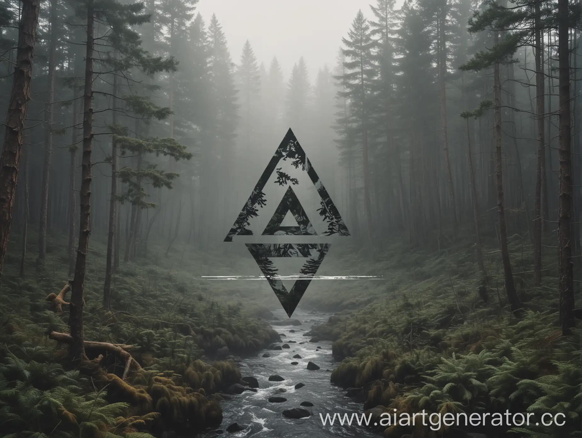 Mysterious-Forest-Landscape-with-River-and-Creature-Logo