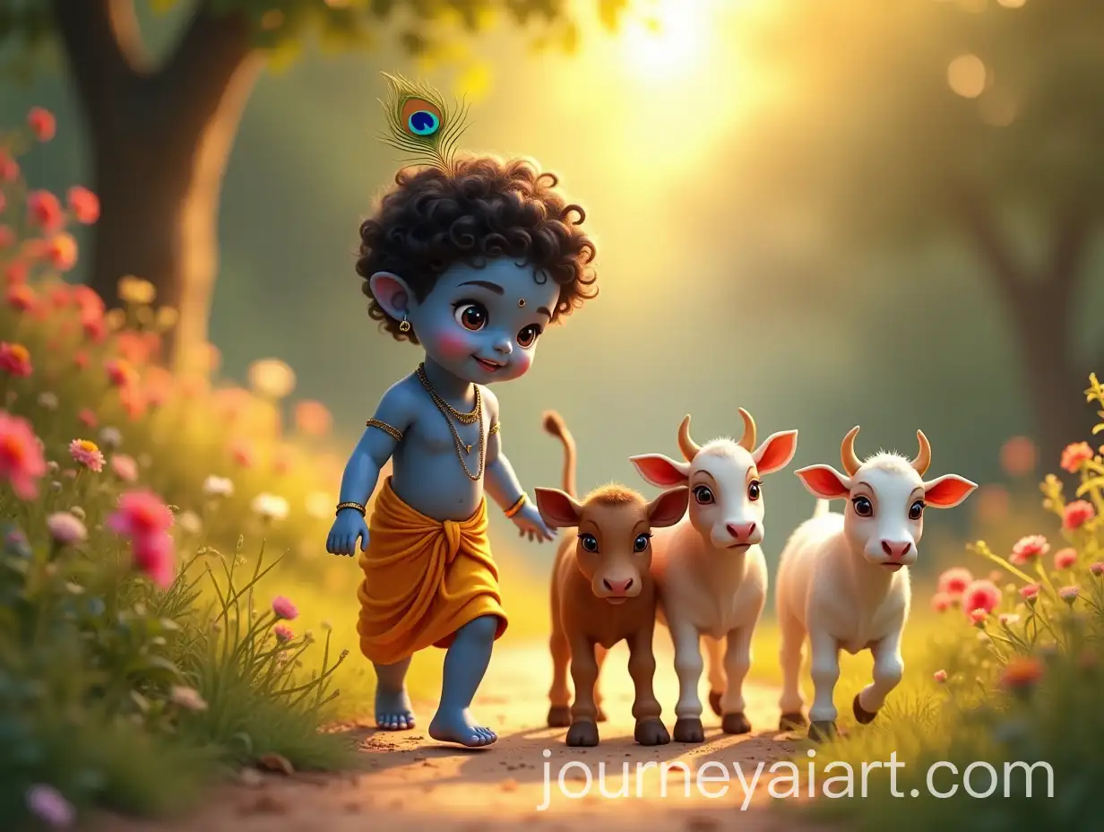Divine-Krishna-Walking-in-Serene-Garden-with-Playful-Cows