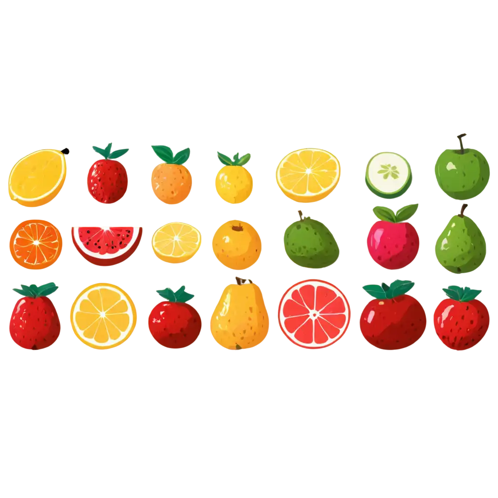 HighResolution-PNG-Fruit-Cartoon-Clipart-Vibrant-Selection-of-Fruits-Without-Background