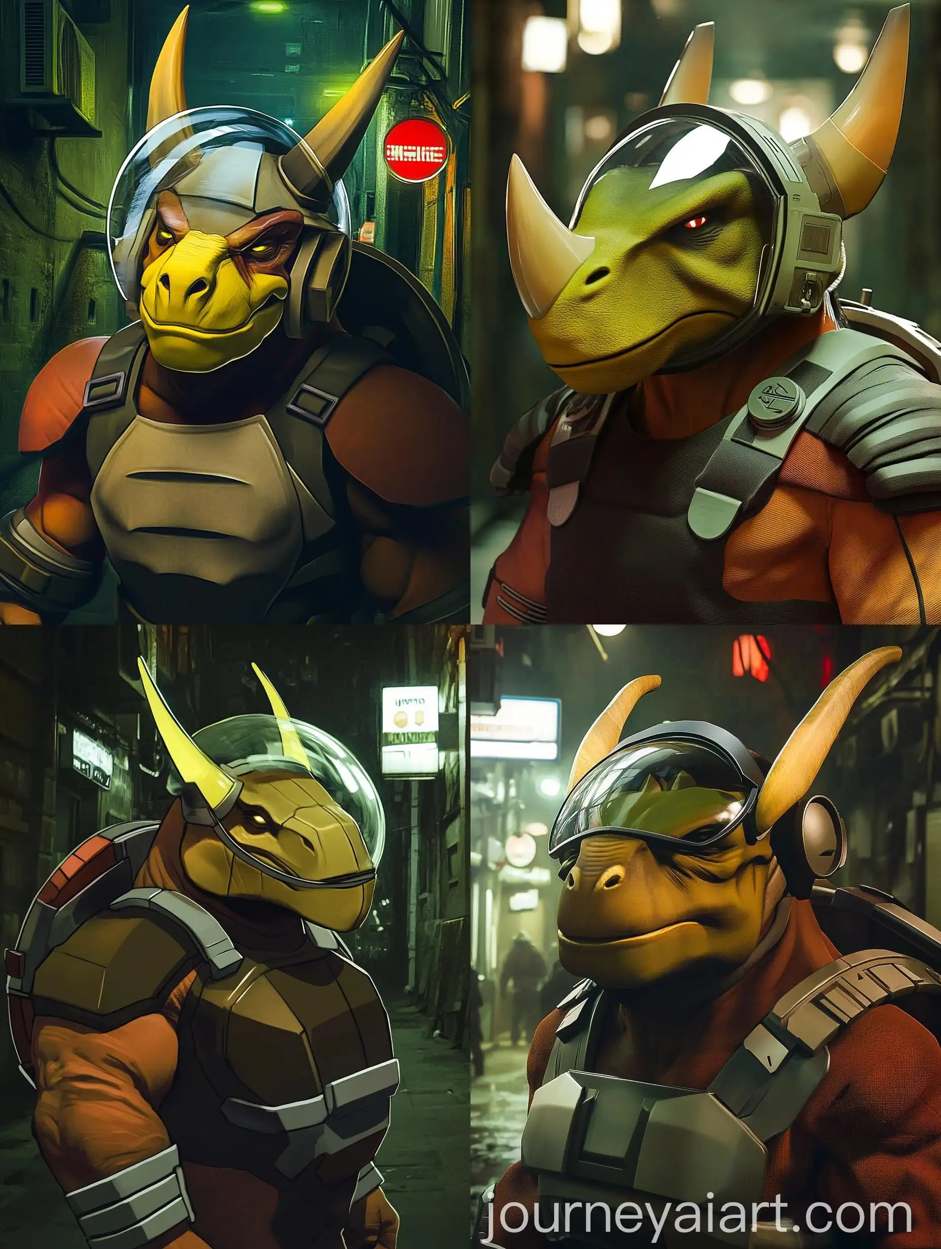Muscular-Dinosaur-Triceratops-Alien-in-Dark-Night-Alley