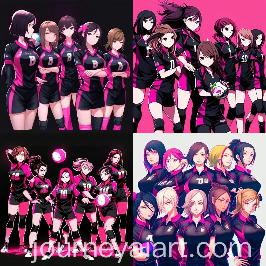 Female-Volleyball-Team-in-Black-and-Fuchsia-Match-Shirts
