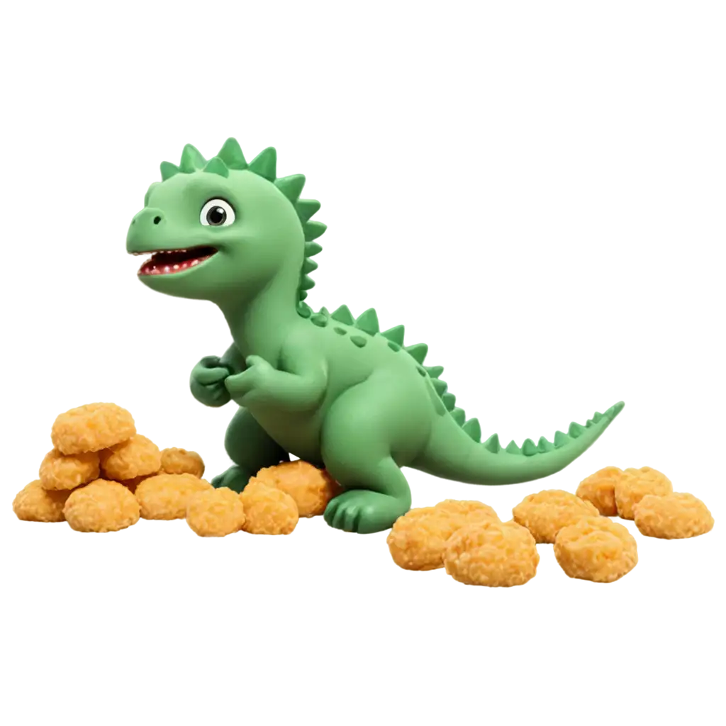 Baby dinosaur eating chicken nuggets