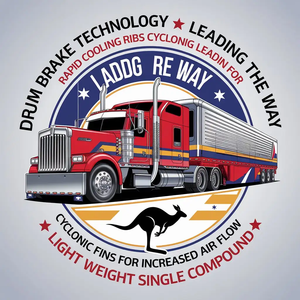 LOGO Design for Drum Brake Technology Red Blue Yellow and Black with Australian Kangaroo and Truck Elements