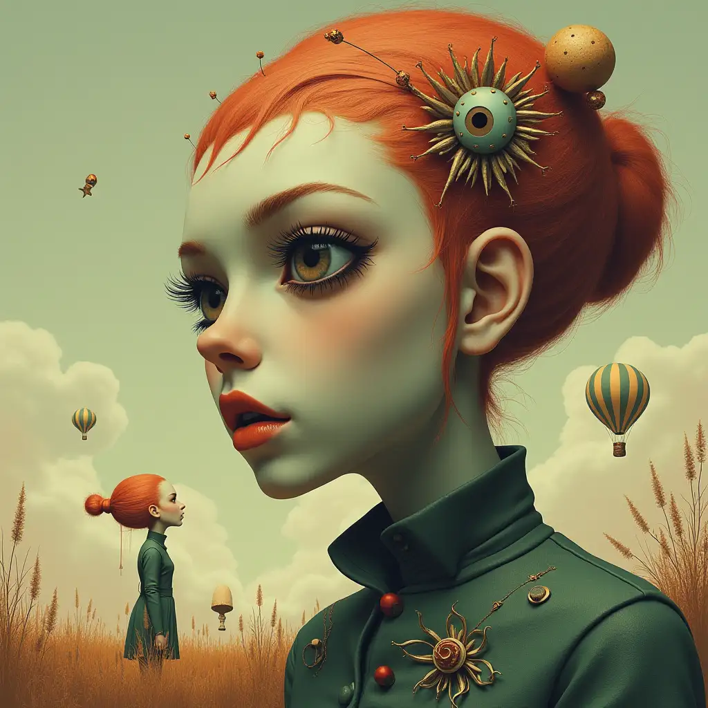 there is a woman with a strange head and a strange face, inspired by Ray Caesar, rik oostenbroek, lowbrow pop surrealism, pop surrealism lowbrow art style, japanese popsurrealism, japanese pop surrealism, pop - surrealism, behance favourite, slicing the air. pop surrealism, chris mars, surrealistic digital artwork, pop surrealism