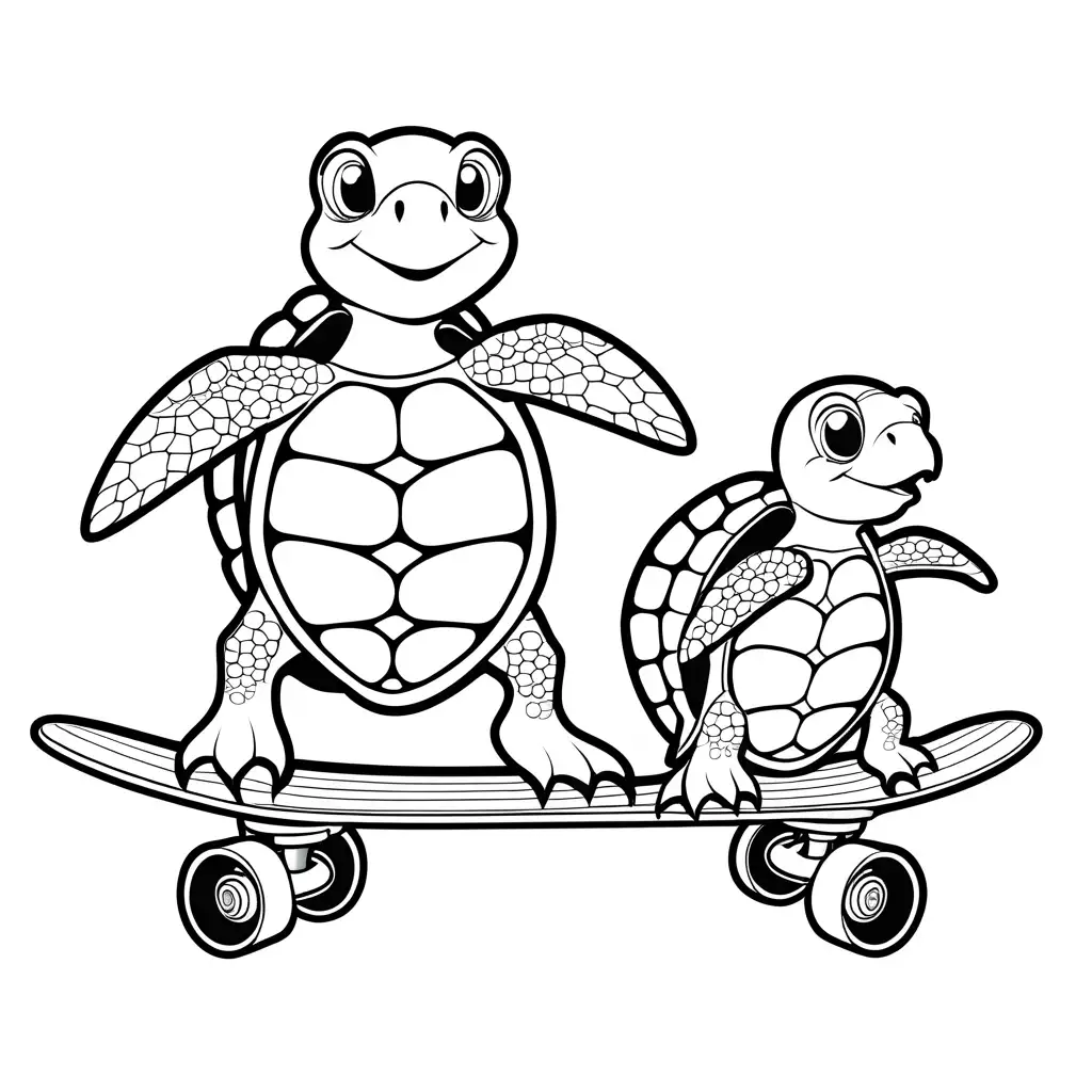 Cartoon-Turtle-Characters-Riding-Skateboards-Coloring-Page