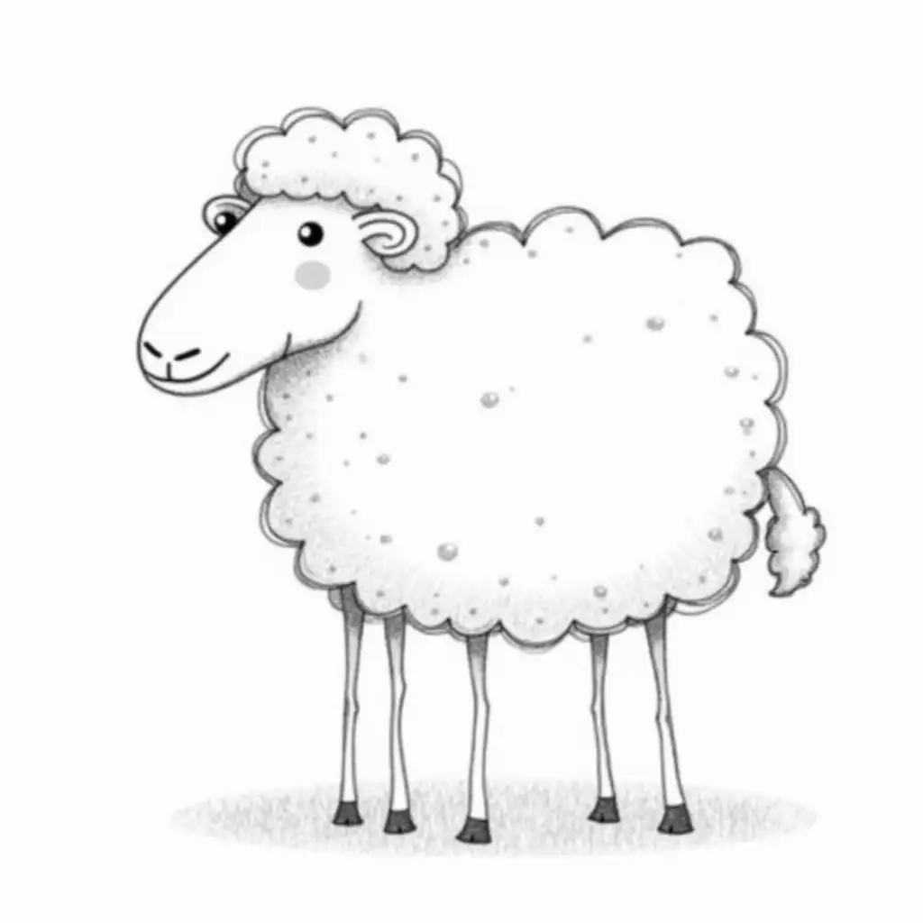 Extraordinary Sheep with 5 Legs Black and White Child Drawing