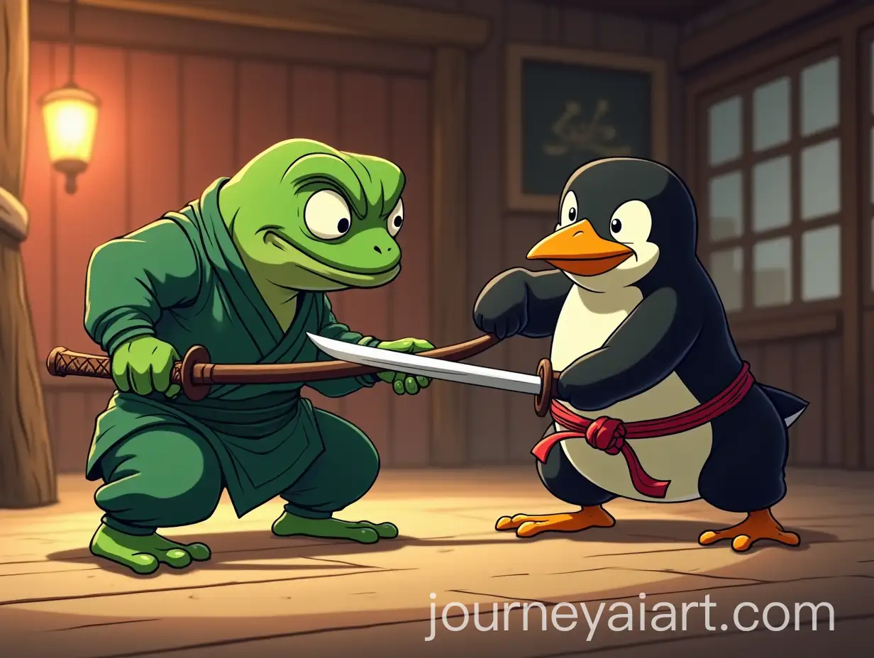 Ninja-Frog-vs-Samurai-Penguin-in-EdoStyle-Battle-at-Western-Bar