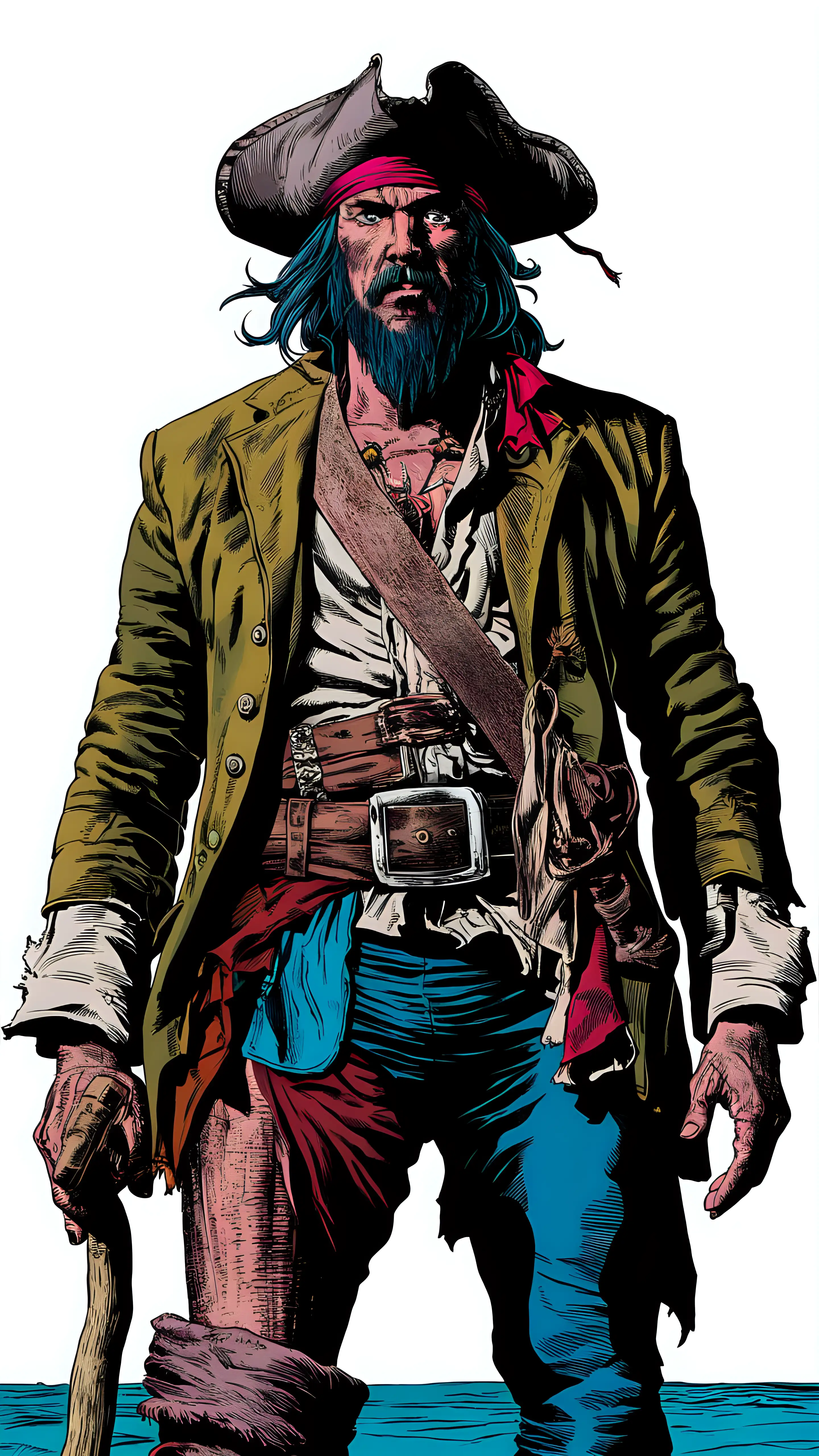 Pirate Gazing into the Horizon in Comic Book Style