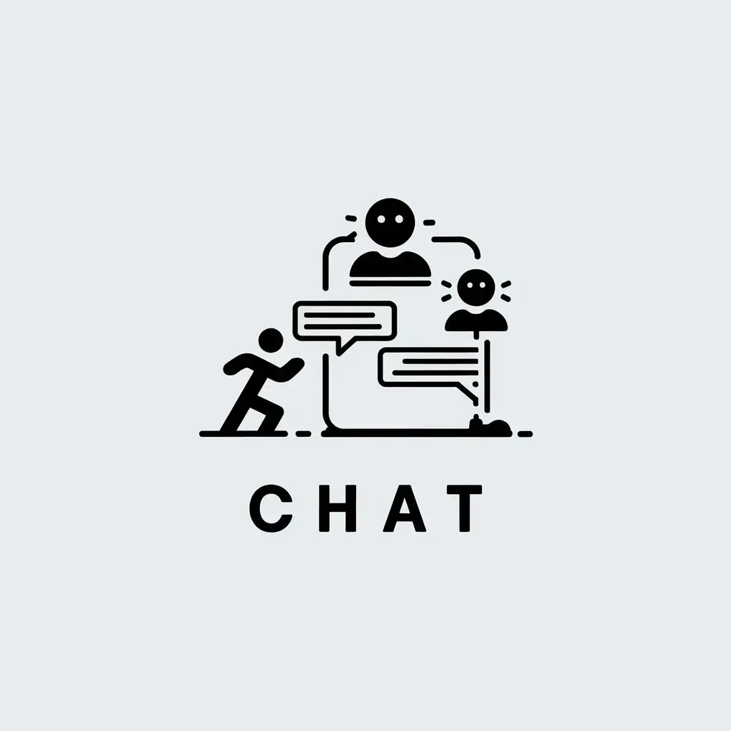 a vector logo design,with the text "chat", main symbol:a user communicating with an AI about knowledge in training, simple sketches,Minimalistic,be used in Sports Fitness industry,clear background