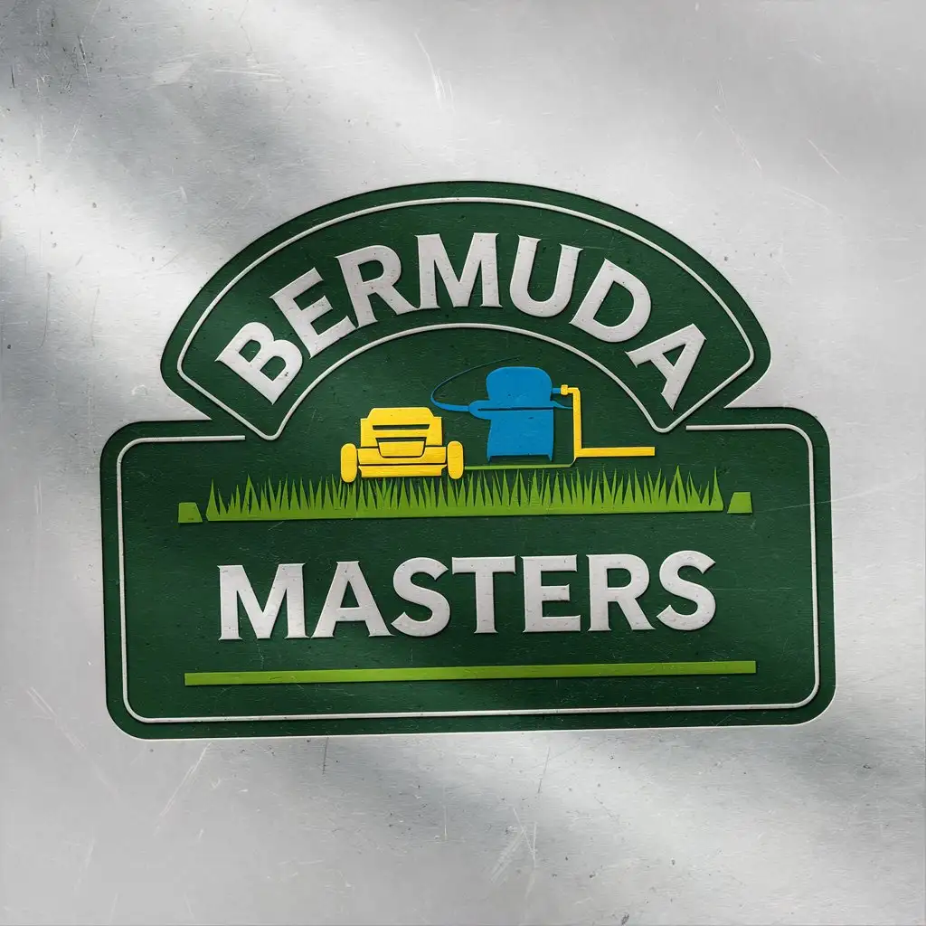 LOGO Design for Bermuda Masters Classic Style with Lawn Care Tools Imagery on White Background