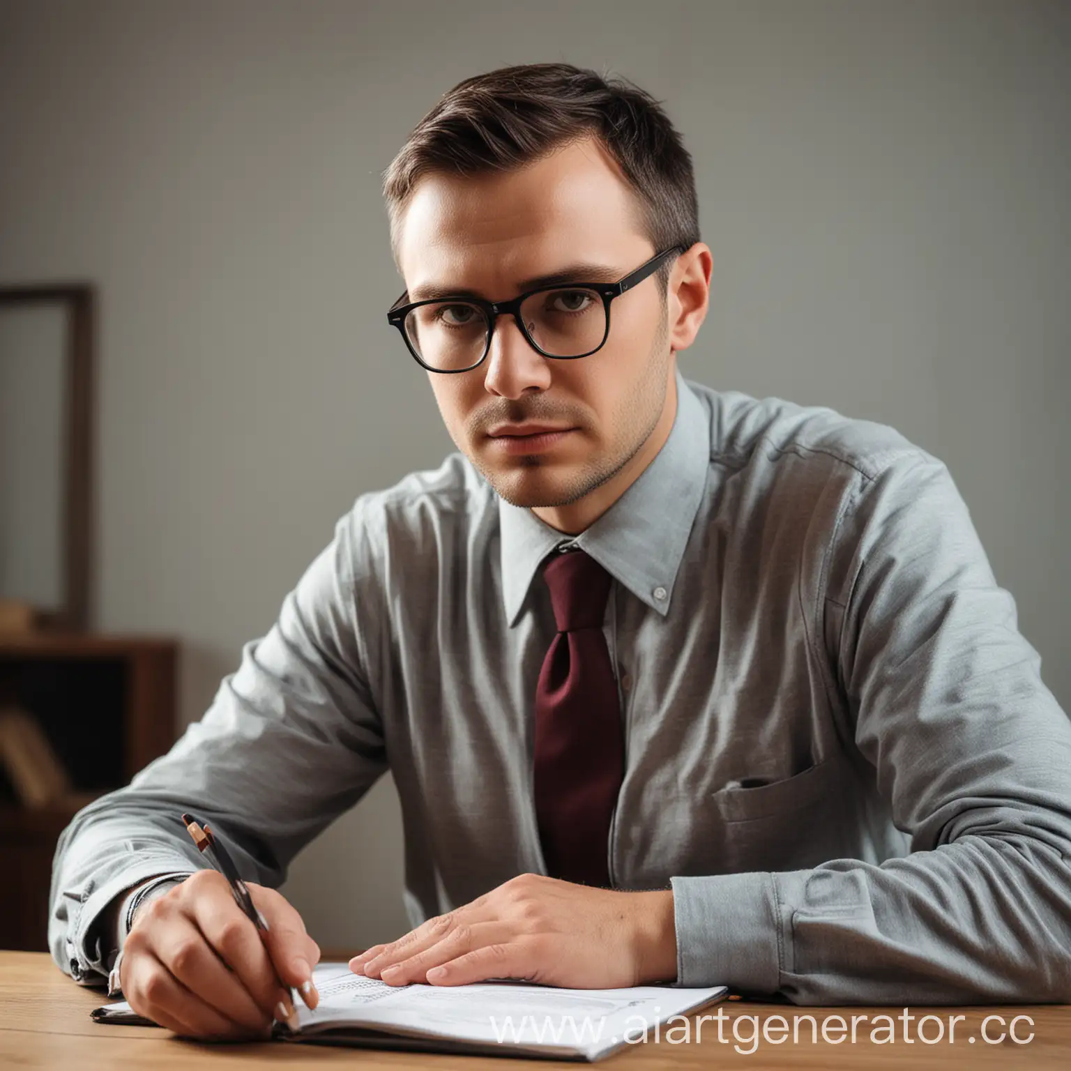 Smart-Man-in-Glasses-Teaching-at-Table