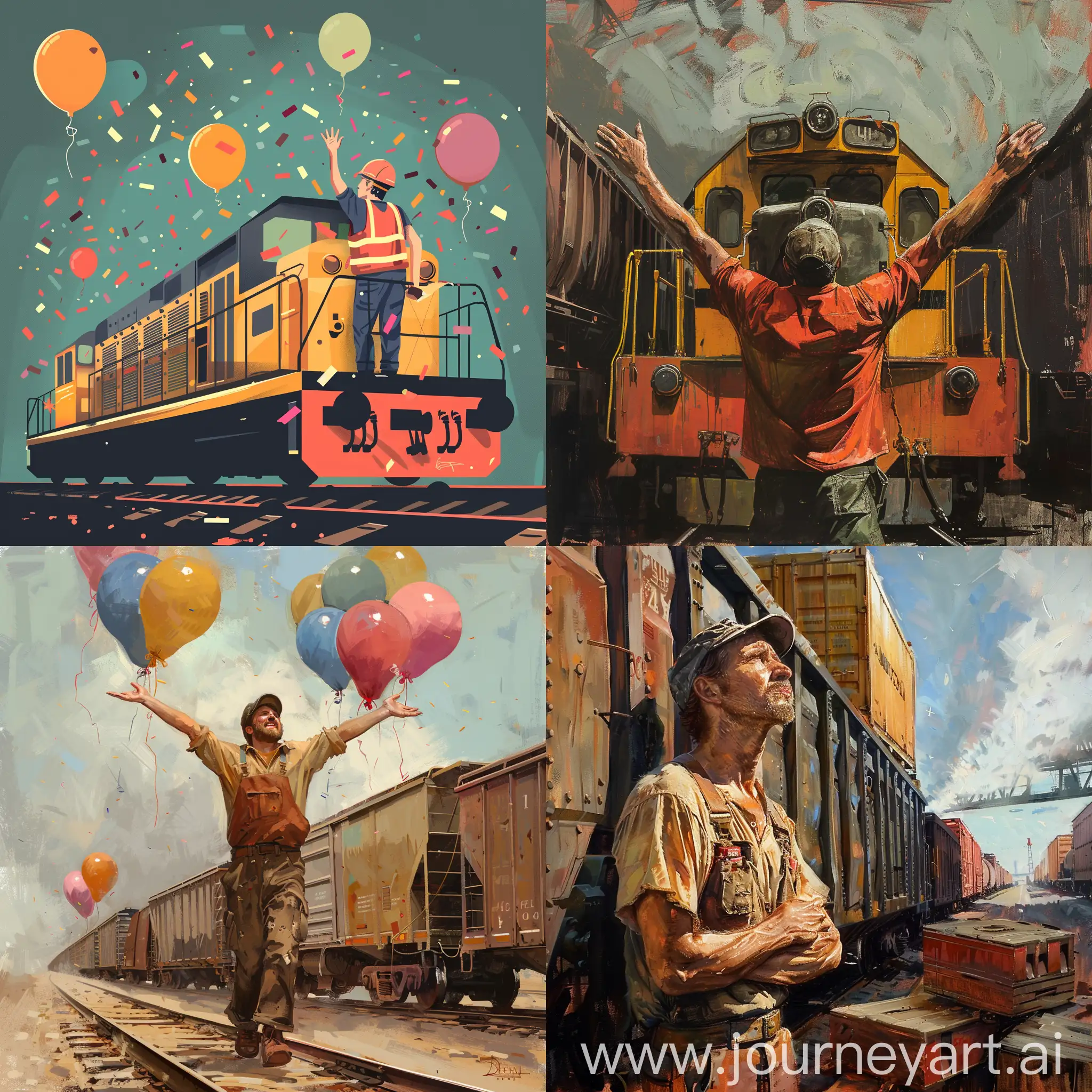 Cargo-Freight-Train-Cars-Celebration-with-Worker