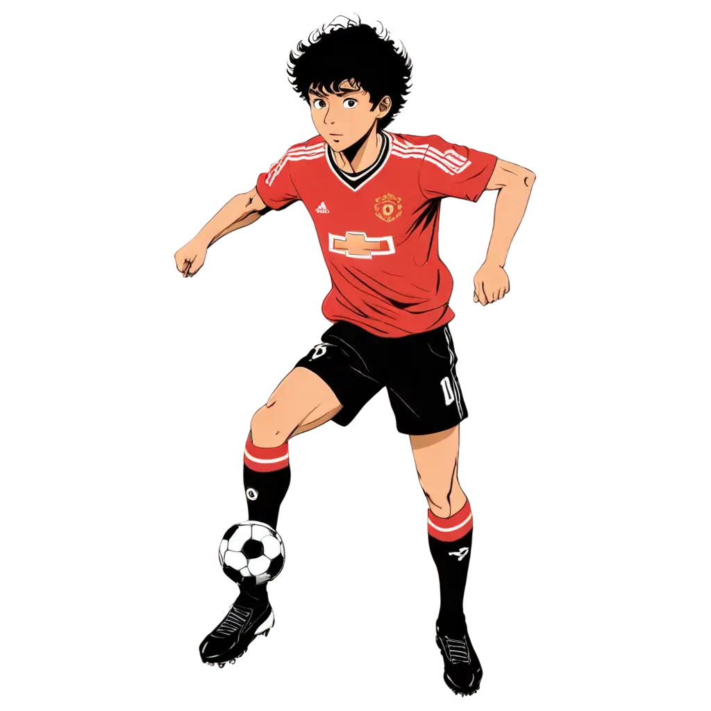 Manga-Style-PNG-Illustration-of-Captain-Tsubasa-in-Manchester-United-Jersey-High-Quality-Versatile