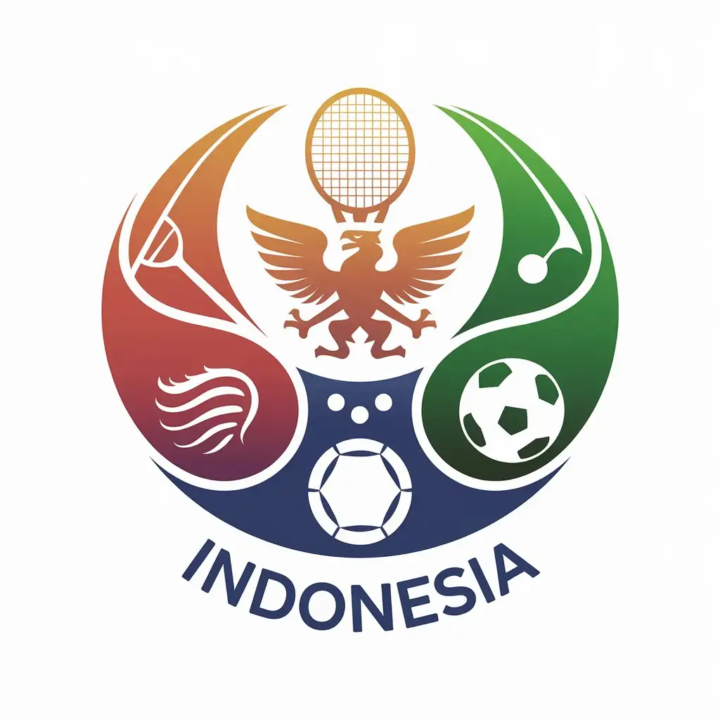 LOGO Design for Indonesia Sports Fusion with Squash Badminton Tennis Football and Griffin Symbol